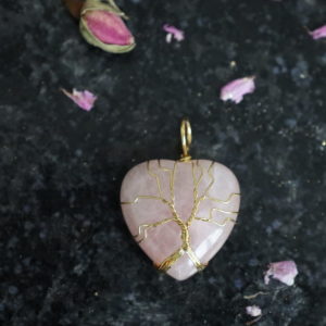 Pendentif Cœur arbre de vie quartz rose