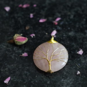Pendentif arbre de vie quartz rose